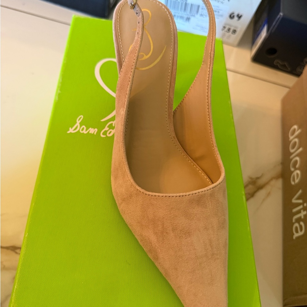 Sam Edelman Beige Suede Slingback Heels
